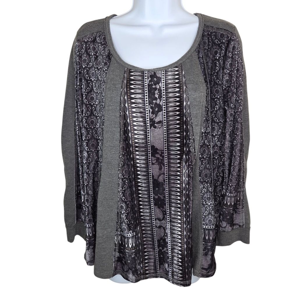 Unity World Wear Bohemian Mixed Media Long Sleeve Top Shirt Size Large